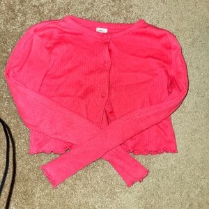 Pink cropped button up top